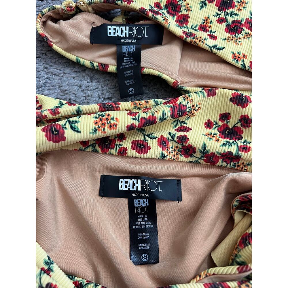 Beach Riot Ruffle Bikini Set Yellow Red Floral Size S - Picture 6 of 6